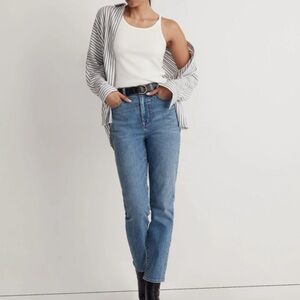 Madewell The Momjean Basley Wash High Rise Tapered Jeans Blue 27